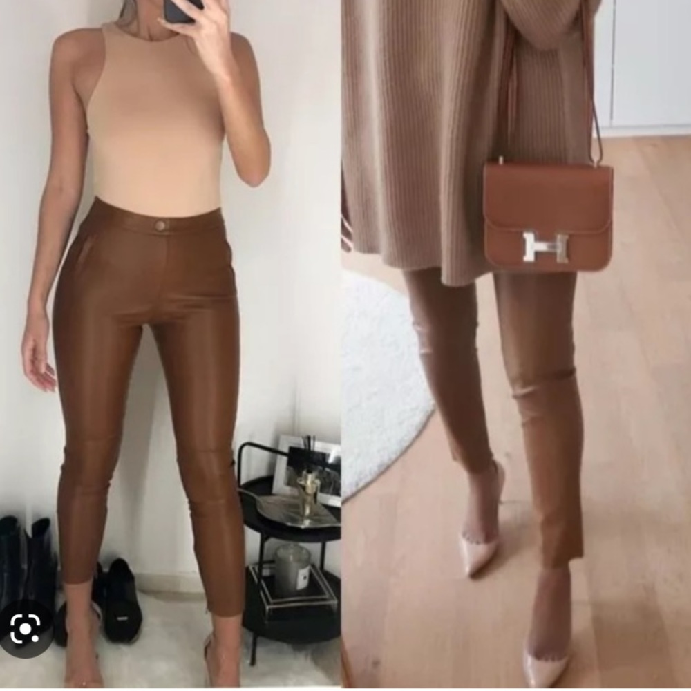 Women's High-Waist Faux Leather Skinny Pants in Brown